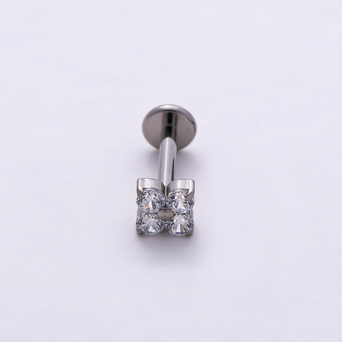 Titanium 4mm Clear CZ Flower Single Cartilage Piercing Flat Back Stud in Gold & Silver | BJ-00160 BJ-00161