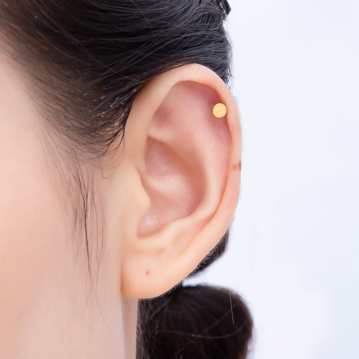Titanium 4mm Minimalist Round Cartilage Piercing Flat Back Stud in Gold & Silver | BJ-00192 BJ-00193