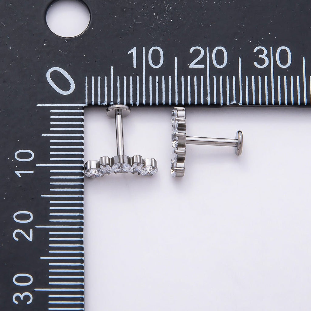Titanium 5mm Clear CZ Round Baguette Curved Cartilage Piercing Flat Back Stud in Gold & Silver | BJ-00196 BJ-00197