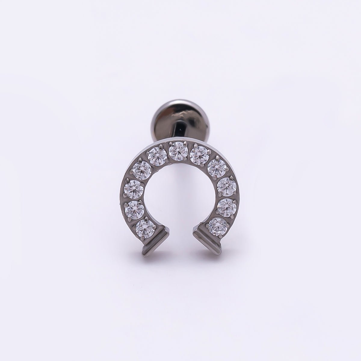Titanium 7.5mm Micro Paved CZ Horseshoe Cartilage Piercing Flat Back Stud in Gold & Silver | BJ-00126 BJ-00127