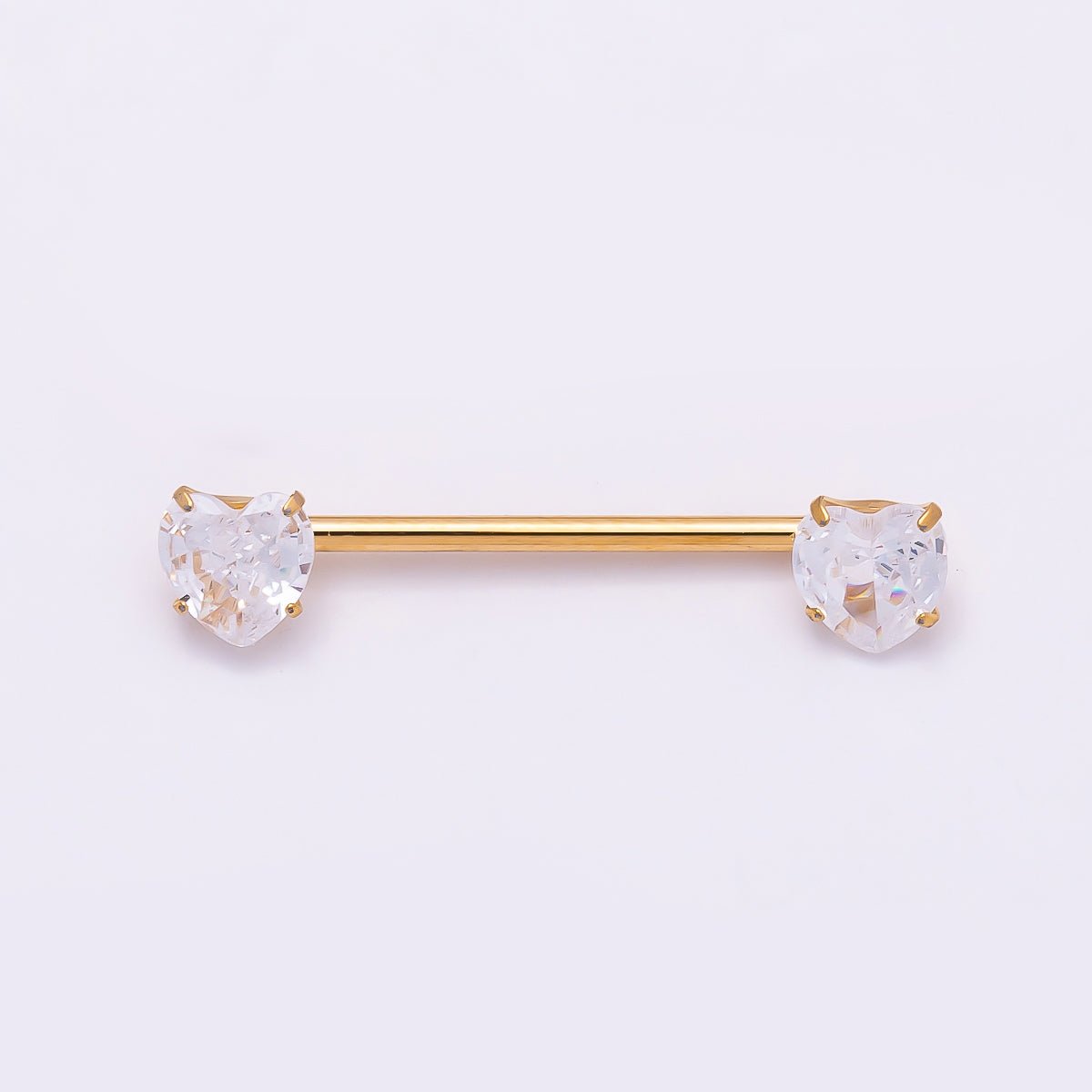 Titanium Clear CZ Heart Nipple Barbell Piercing Body Jewelry in Gold & Silver | BJ-00114 BJ-00115