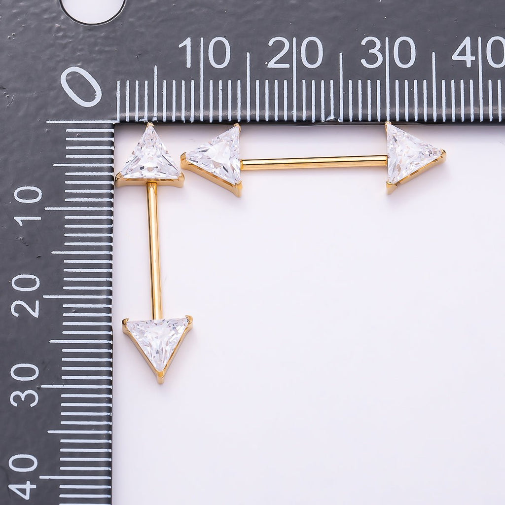 Titanium Clear CZ Triangle Nipple Barbell Piercing Body Jewelry in Gold & Silver | BJ-00102 BJ-00103