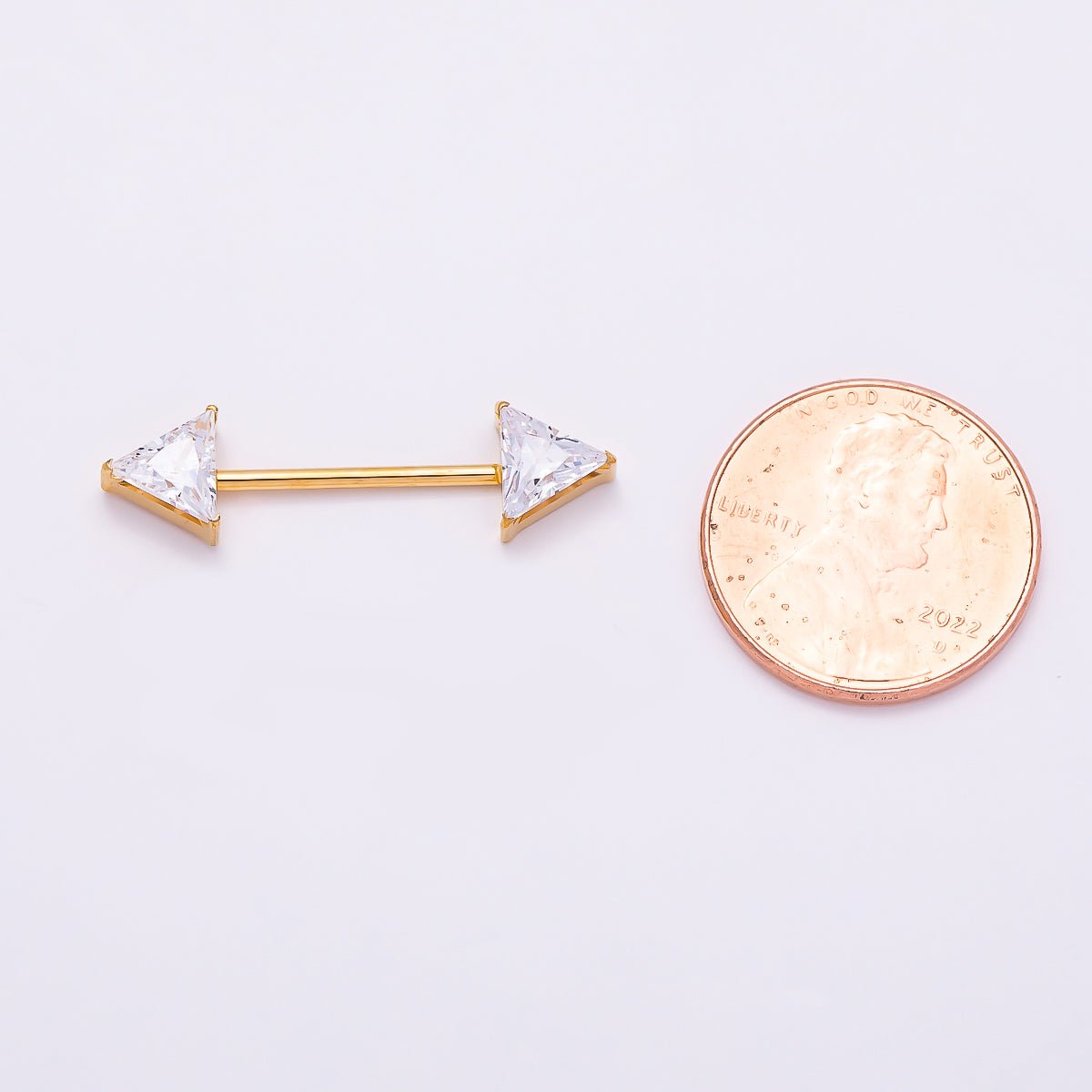 Titanium Clear CZ Triangle Nipple Barbell Piercing Body Jewelry in Gold & Silver | BJ-00102 BJ-00103