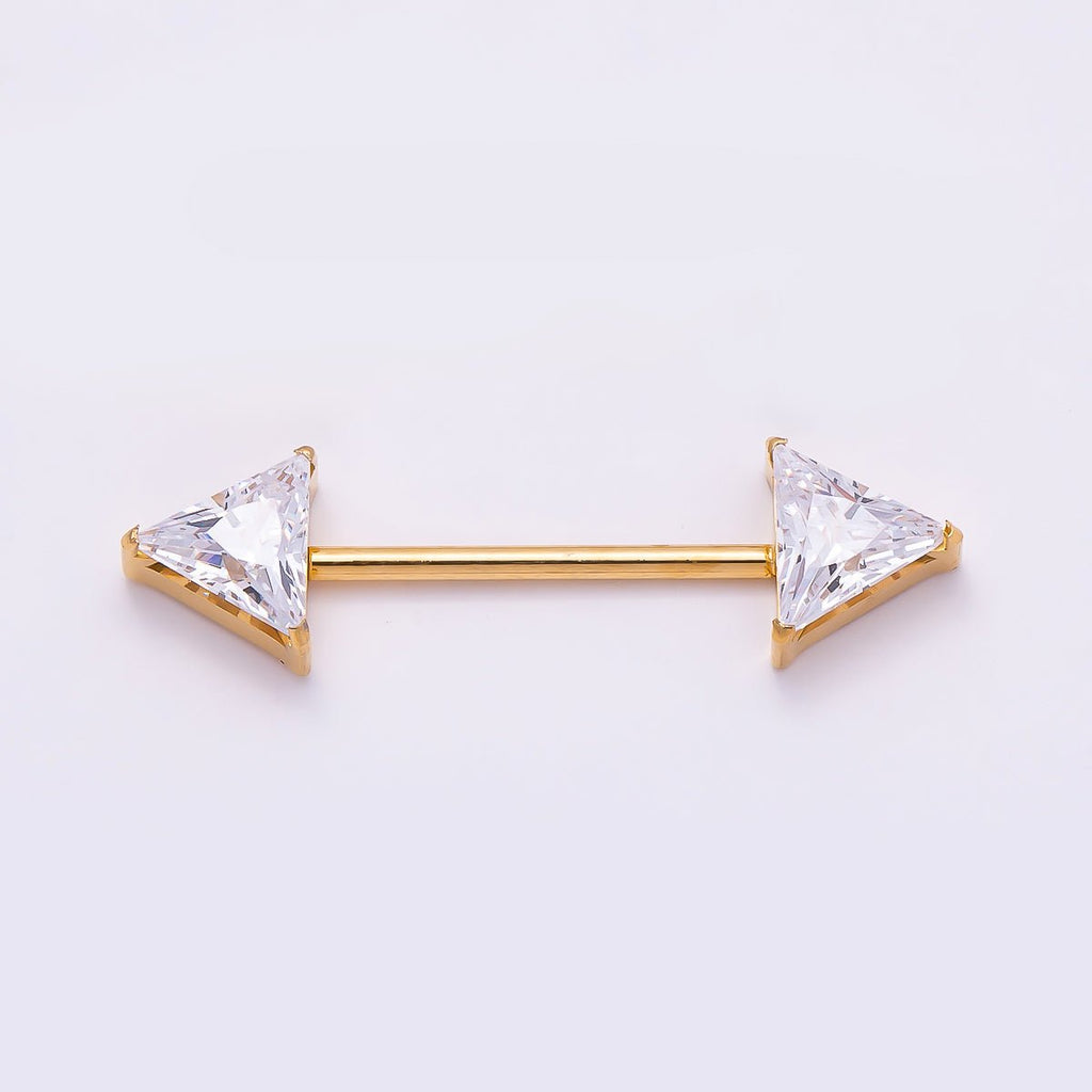 Titanium Clear CZ Triangle Nipple Barbell Piercing Body Jewelry in Gold & Silver | BJ-00102 BJ-00103