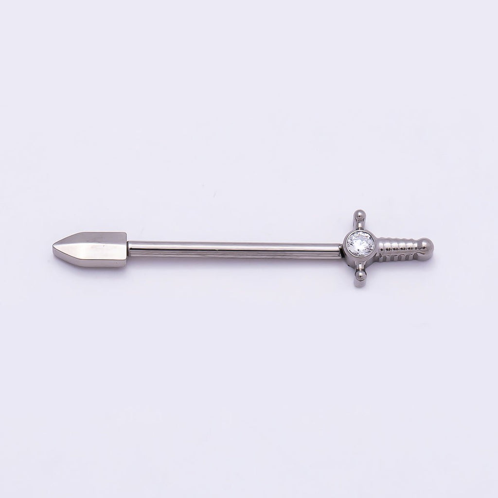 Titanium CZ Sword Nipple Barbell Piercing Body Jewelry in Gold & Silver | BJ-00106 BJ-00107