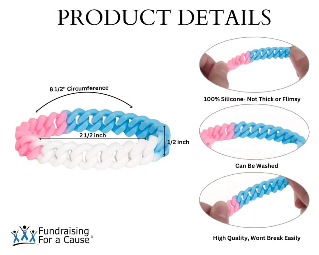5/25/50/100 Bulk Transgender Chain Link Silicone Bracelets