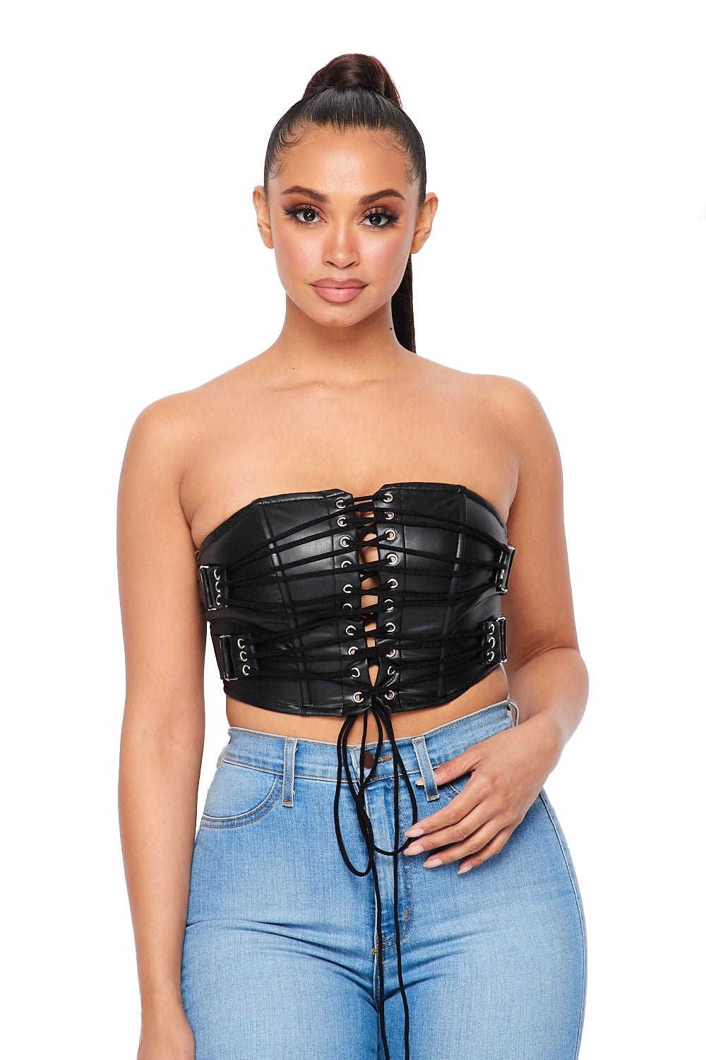 Vegan Leather Lace Up Tube Top