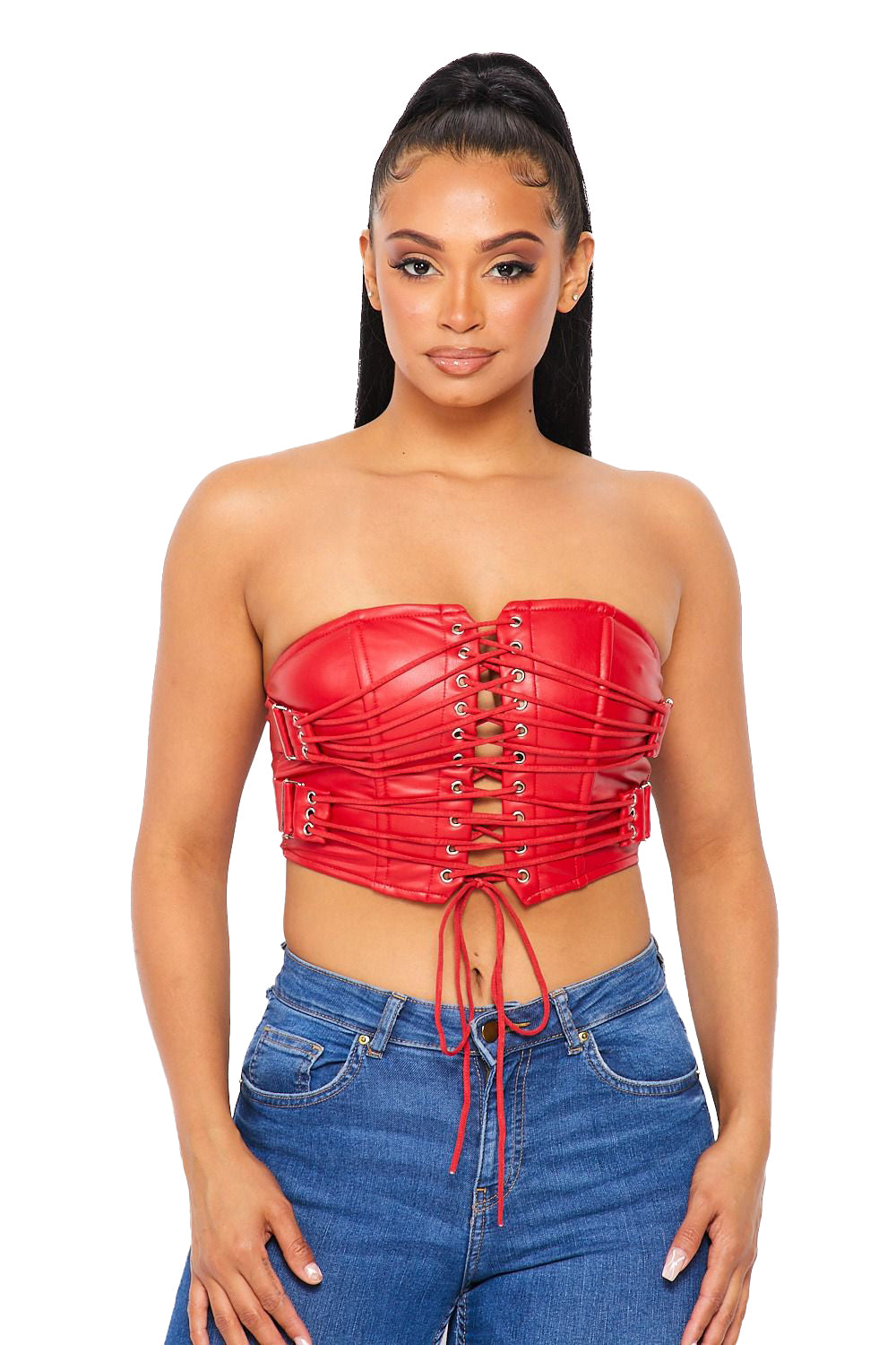 Vegan Leather Lace Up Tube Top