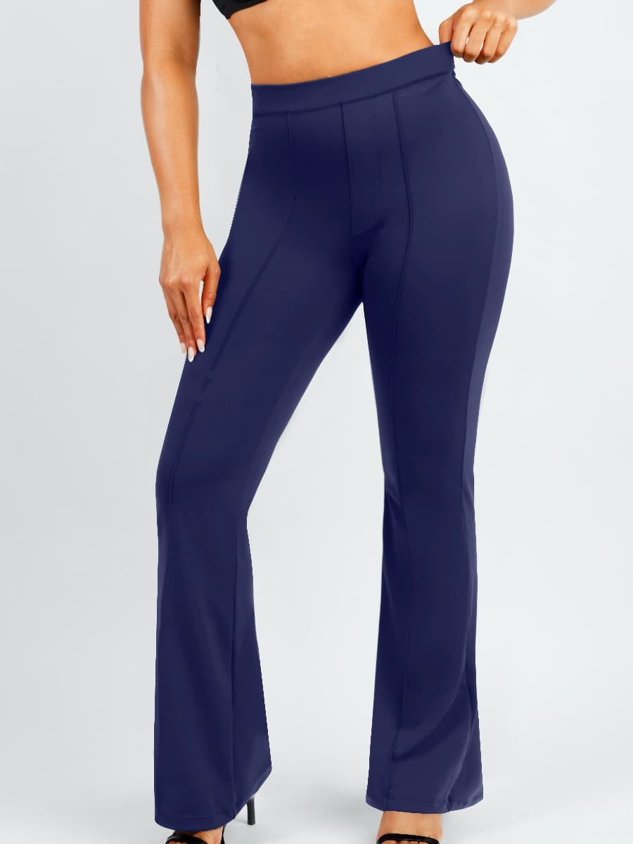 Waist-Trimming Straight-Leg Pants with Built-In Shaping Shorts