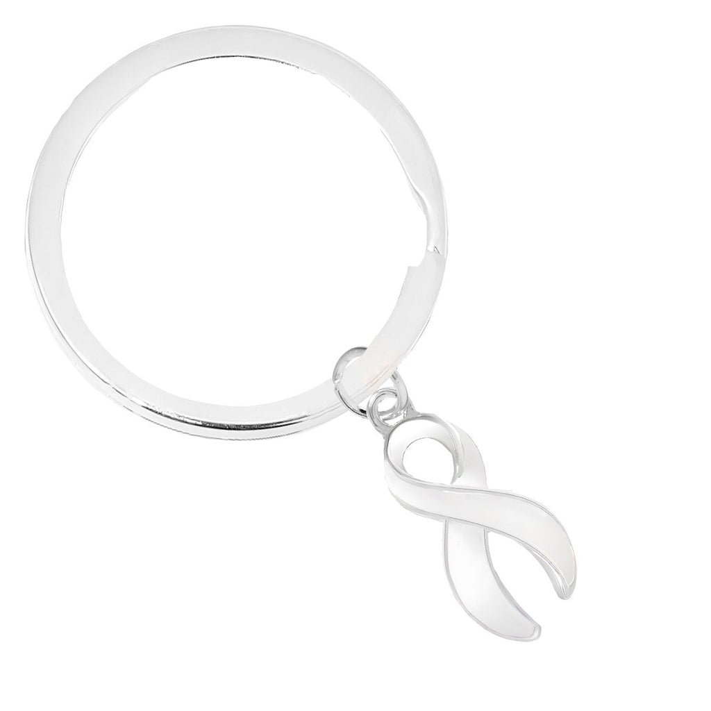 5/10/25/100 Bulk White Awareness Ribbon Charms Split Style Key Chain